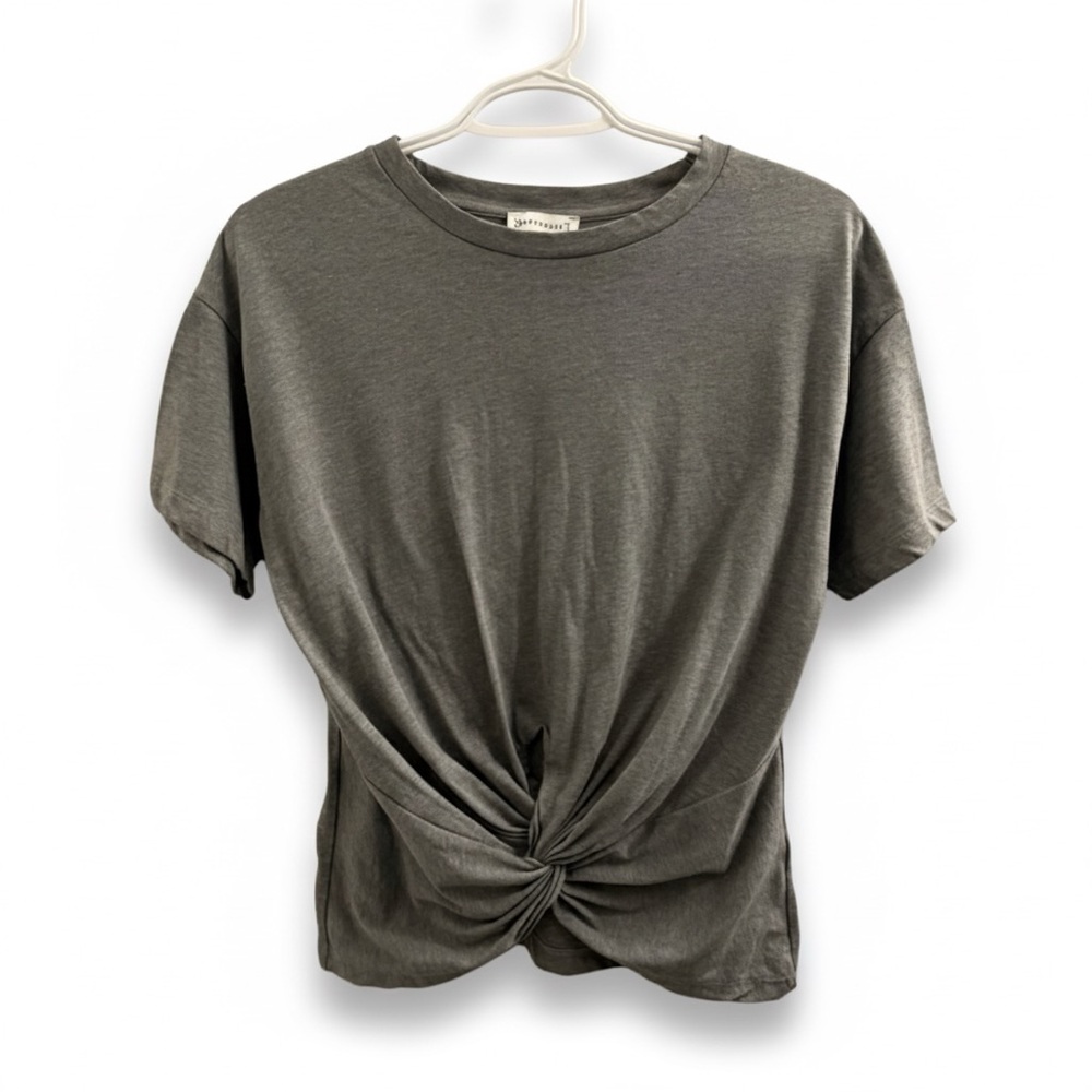 Warehouse | Grey Short Sleeve Tie Front Crewneck Lightweight T-Shirt